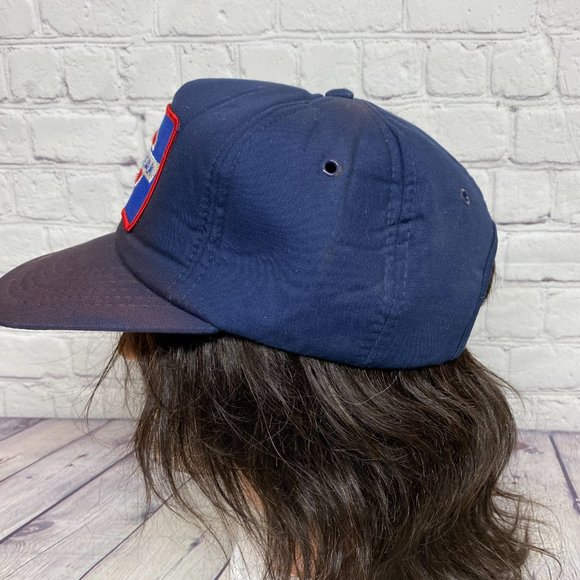 Vintage Trucker Hat Foam Cap Snapback Navy Blue Blue Streak Patch DISCOLORATION - Picture 2 of 12